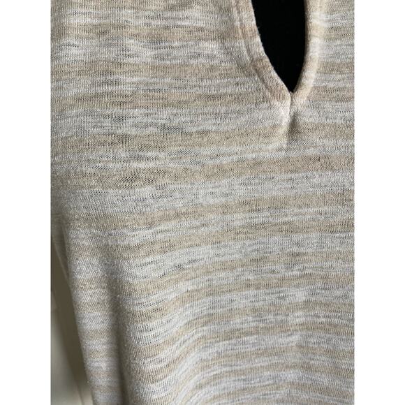 Old Navy Womens Top Size S Beige White Stripe Split Neck Knit Short Sleeve - Picture 9 of 9